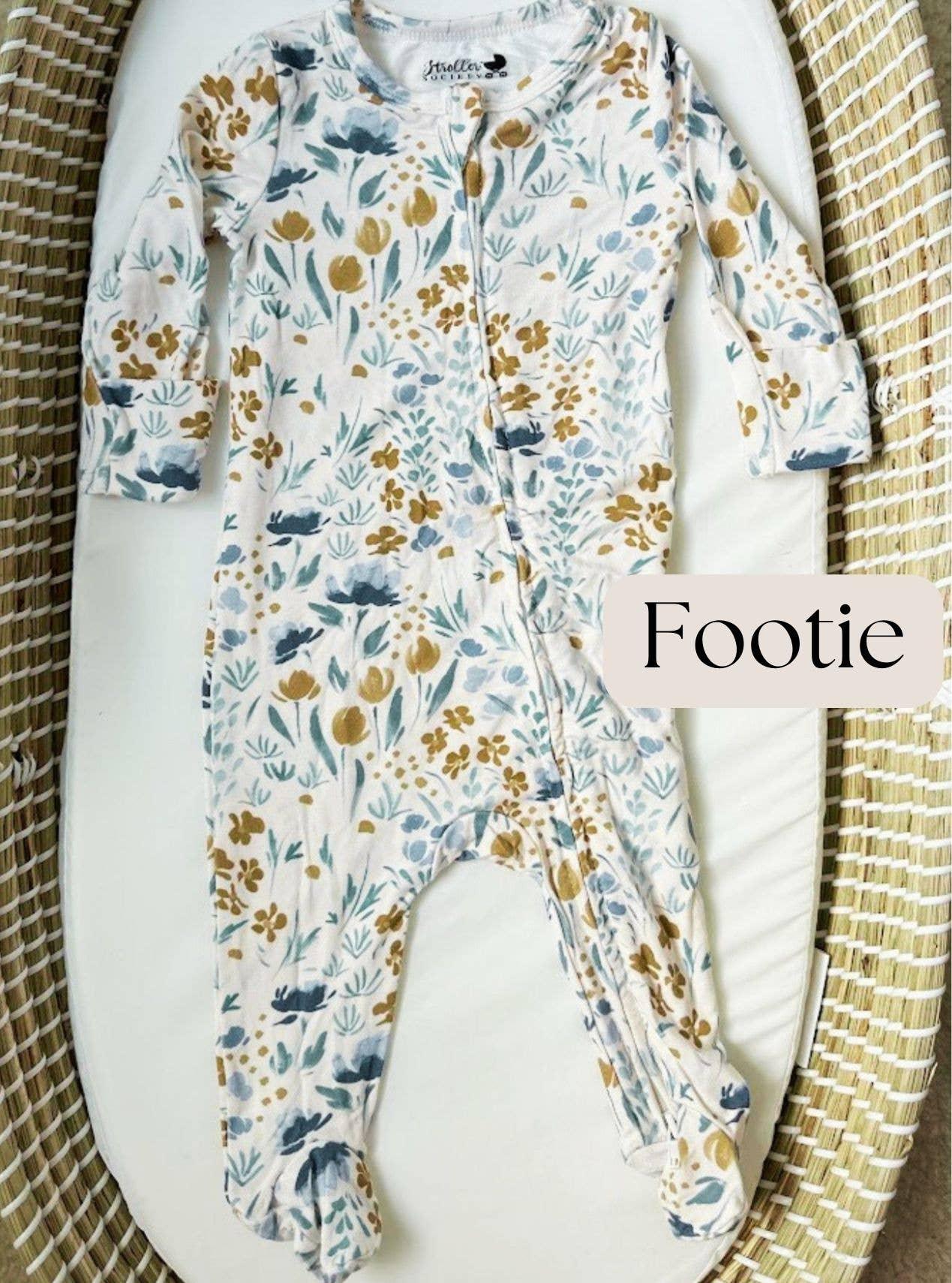 Bamboo Footie Pajama - Blue Floral - Stroller Society