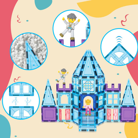 PicassoTiles Winter Ice Castle Magnetic Building Tile Set (72 Pieces)