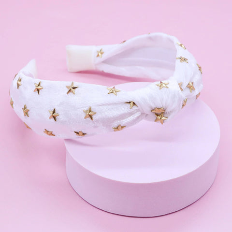 Velvet Knot Headband - White Stars