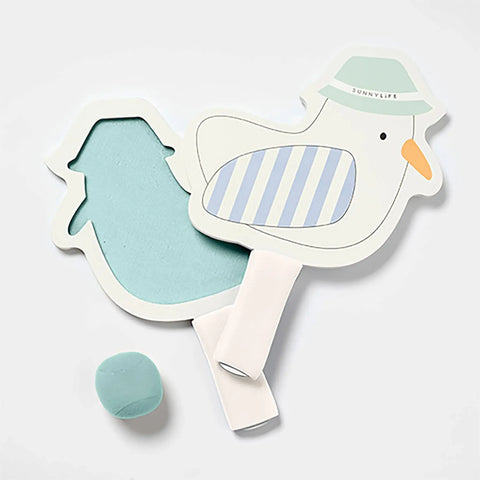 Kids Velcro Beach Bats - Sid the Seagull Blue Stripe