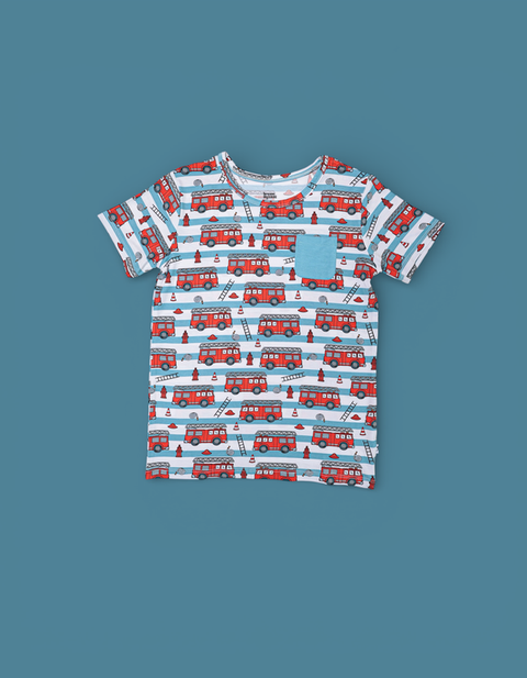 Kids Bamboo Pocket Tee - Firetruck Frenzy