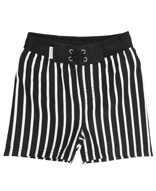 RuffleButts and RuggedButts Black and White Striped Boys Swim Trunks