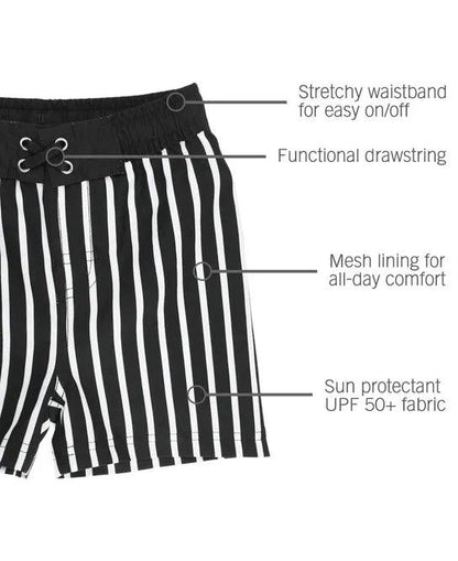 RuffleButts and RuggedButts Black and White Striped Boys Swim Trunks