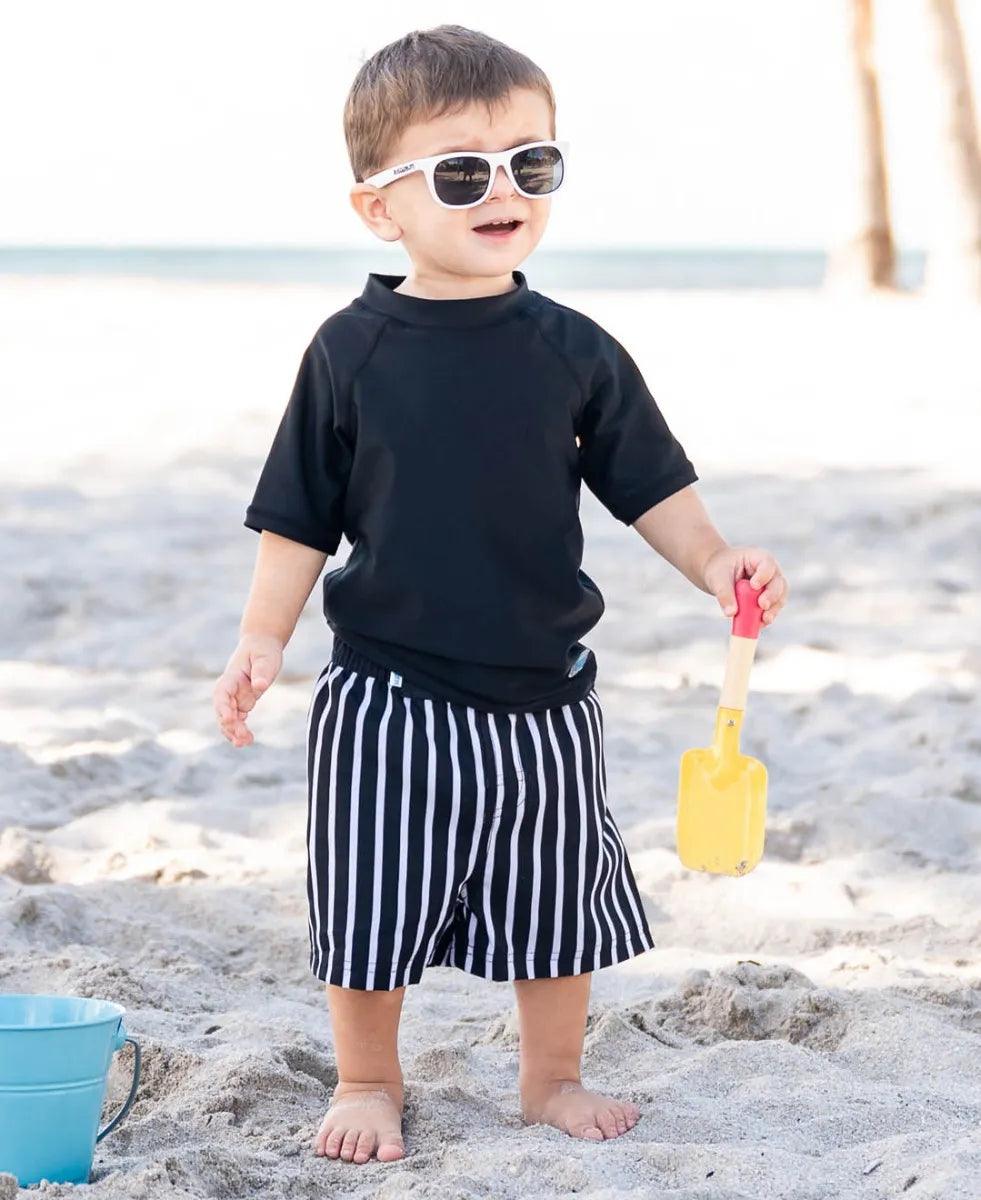 RuffleButts and RuggedButts Black Short Sleeve Boys Rash Guard