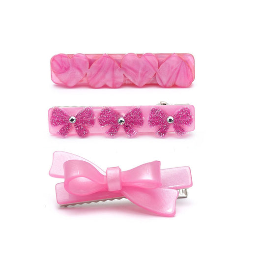 Bows & Hearts Pink Shades Hair Clips - Lilies & Roses NY