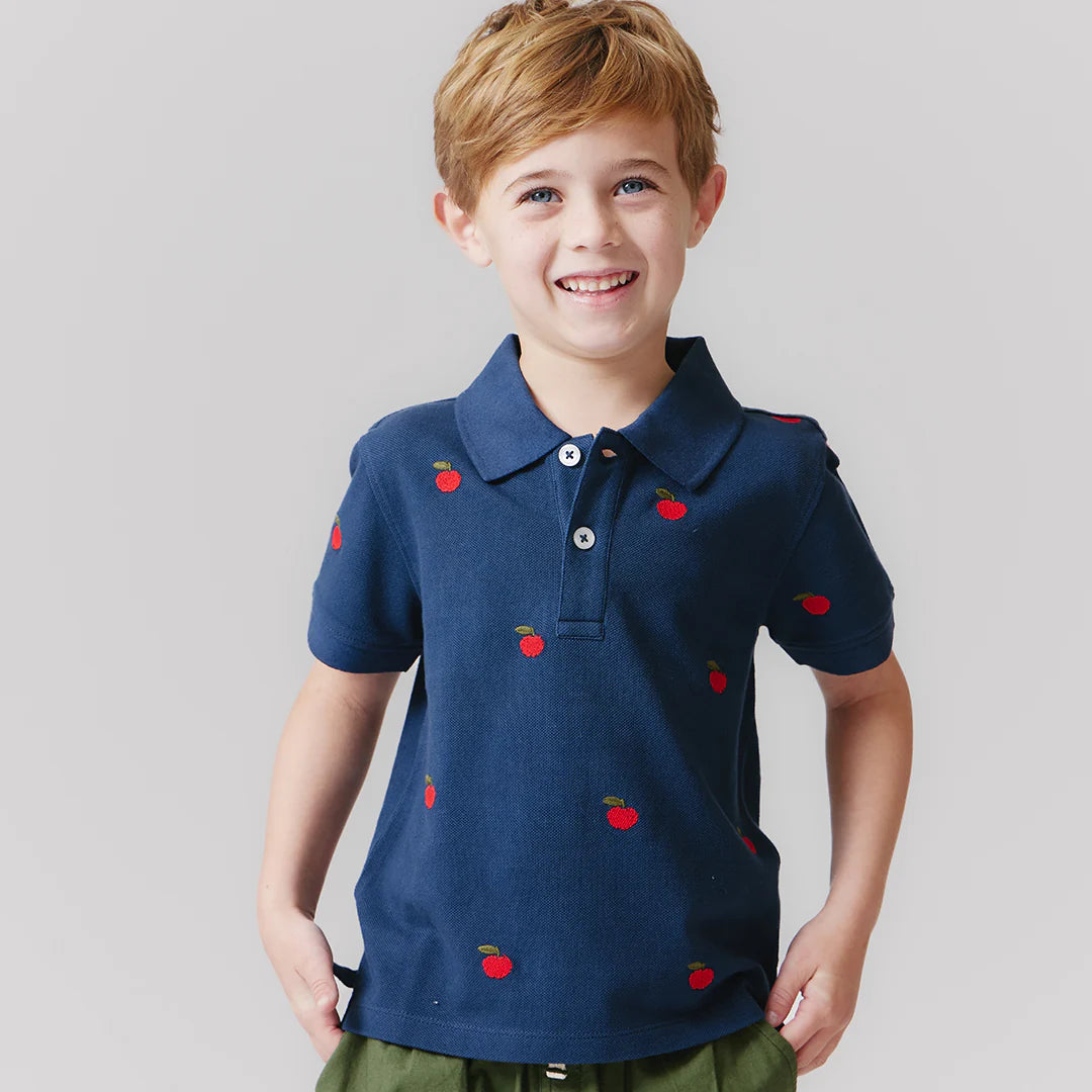 Boys Alec Shirt - Apples Embroidery - Pink Chicken