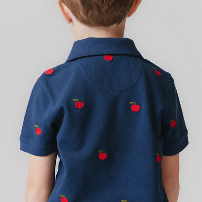 Boys Alec Shirt - Apples Embroidery - Pink Chicken