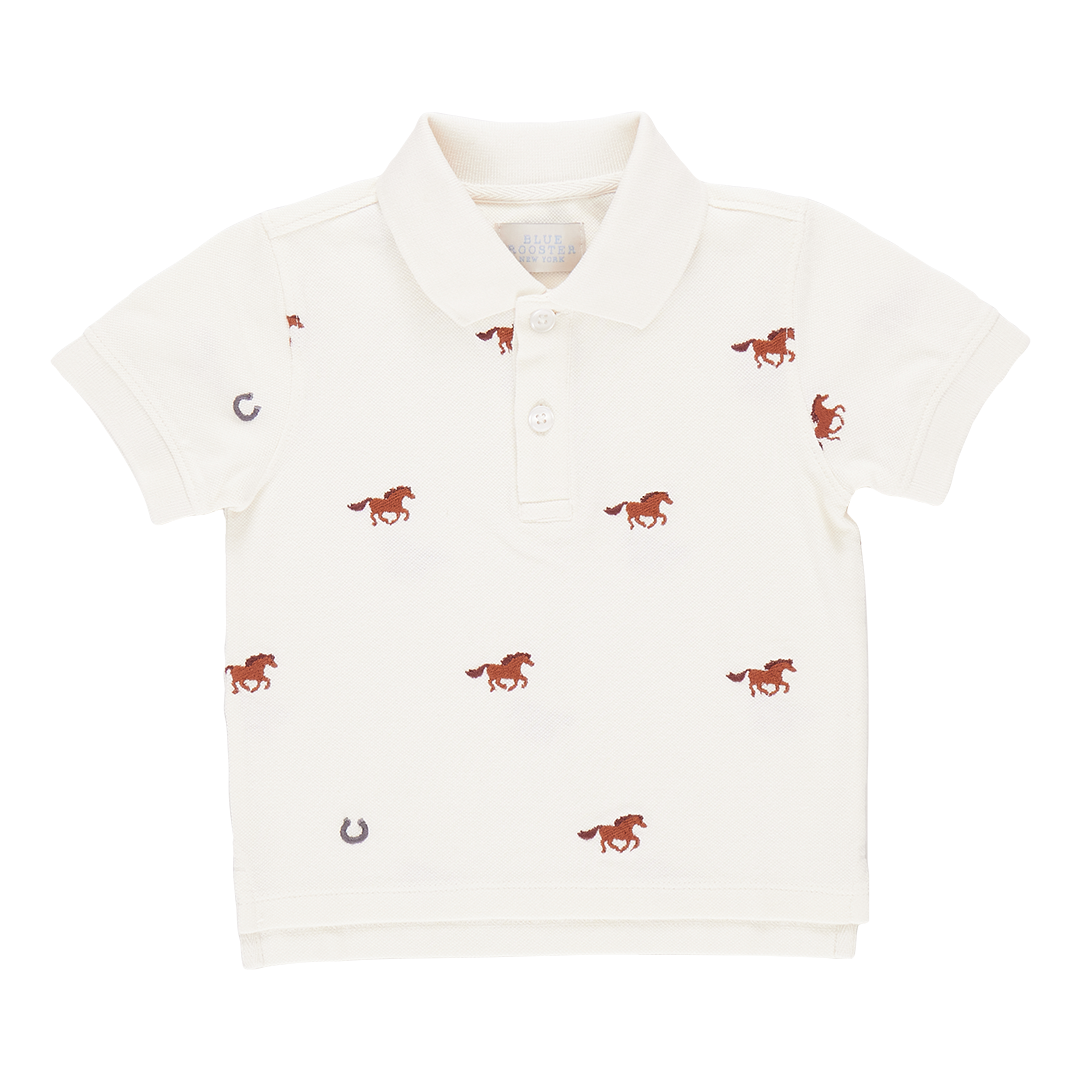 Boys Alec Shirt - Lucky Horses Embroidery - Pink Chicken