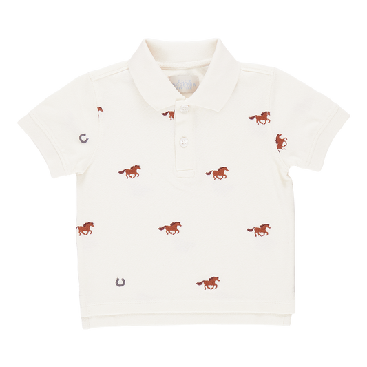 Boys Alec Shirt - Lucky Horses Embroidery - Pink Chicken