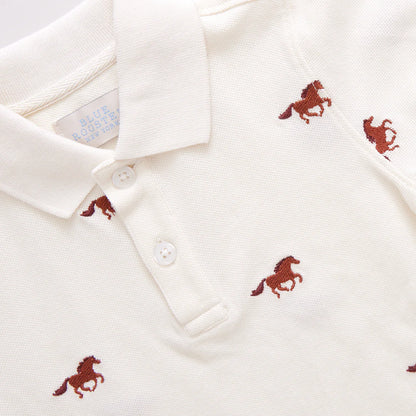 Boys Alec Shirt - Lucky Horses Embroidery - Pink Chicken