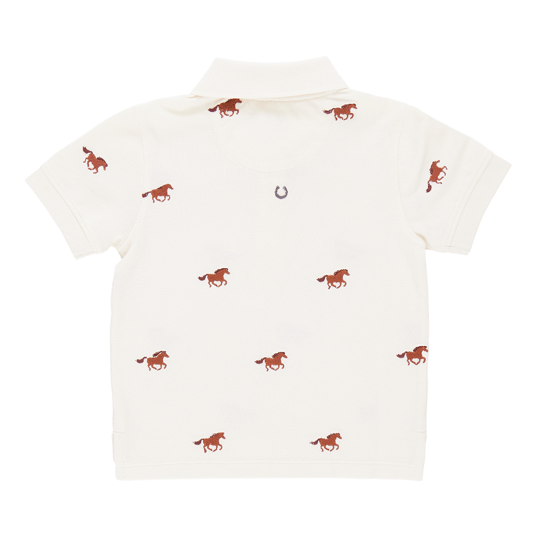 Boys Alec Shirt - Lucky Horses Embroidery - Pink Chicken