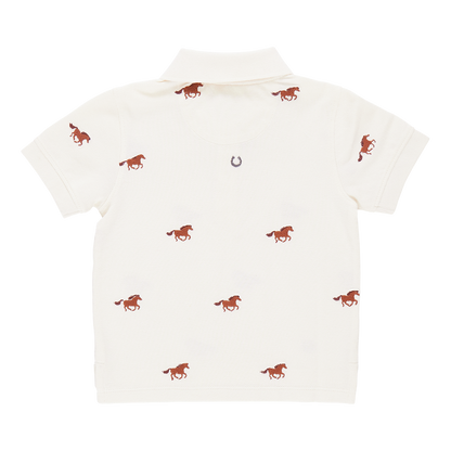 Boys Alec Shirt - Lucky Horses Embroidery - Pink Chicken