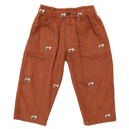 Boys Corduroy Jackson Pant - Dog Embroidery - Pink Chicken