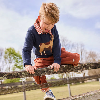 Boys Corduroy Jackson Pant - Dog Embroidery - Pink Chicken