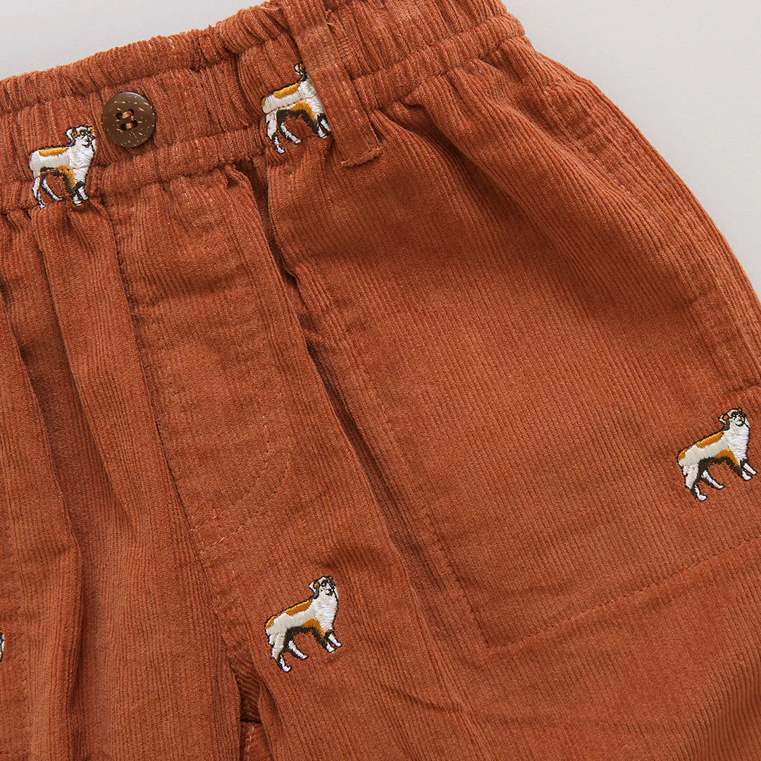 Boys Corduroy Jackson Pant - Dog Embroidery - Pink Chicken