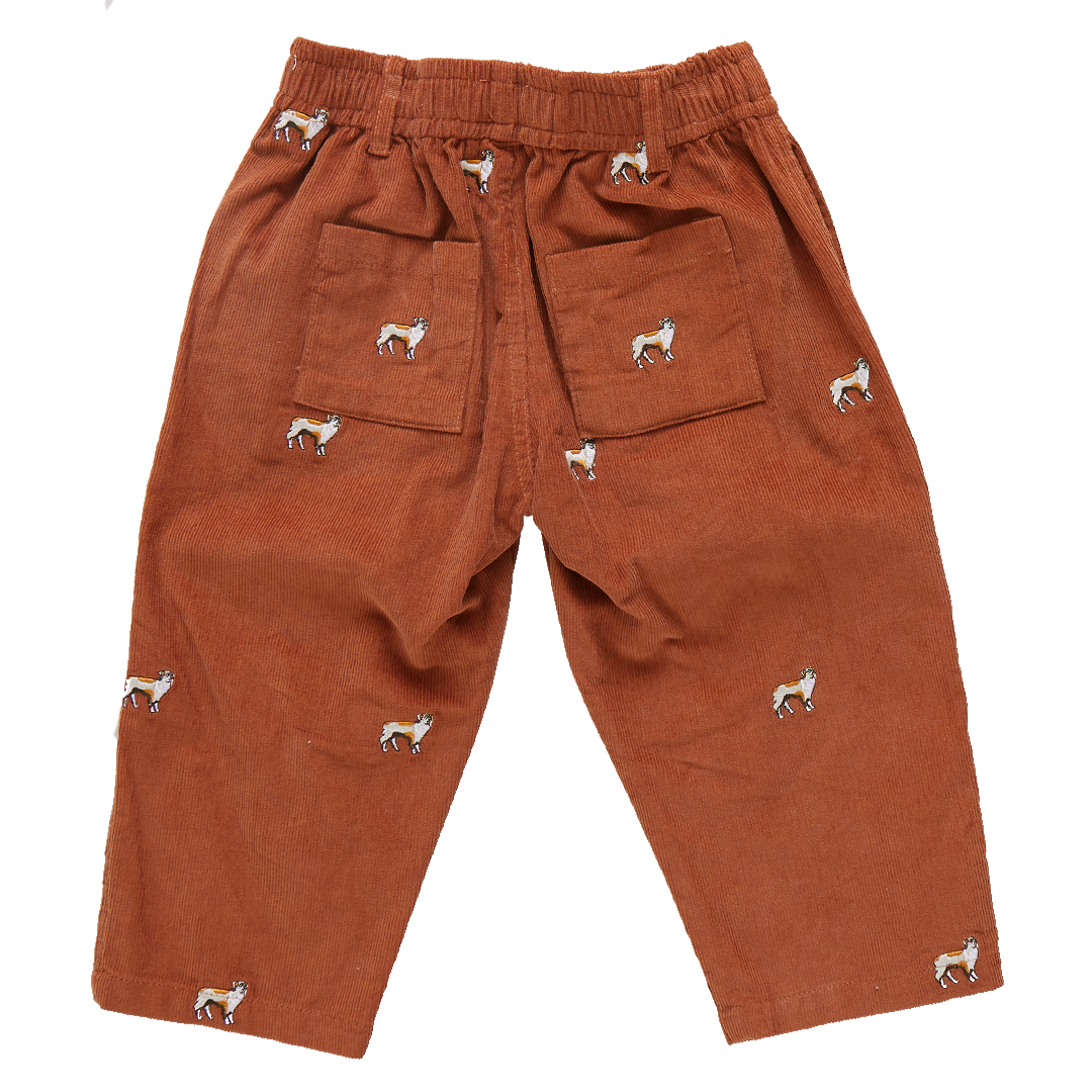 Boys Corduroy Jackson Pant - Dog Embroidery - Pink Chicken