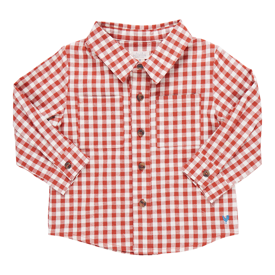 Boys Jack Shirt - Pony Gingham - Pink Chicken