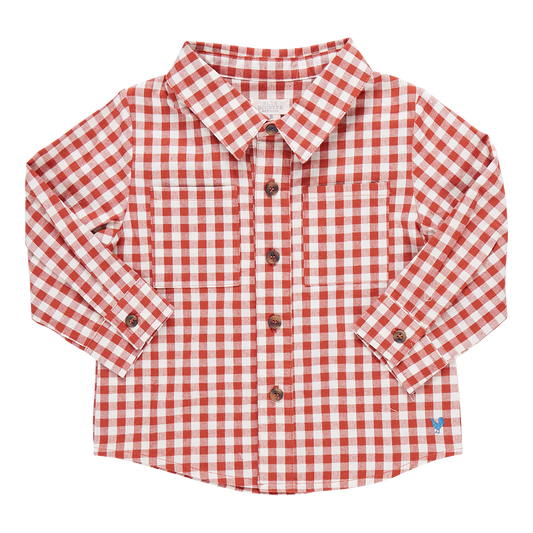 Boys Jack Shirt - Pony Gingham - Pink Chicken