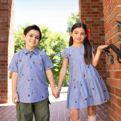 Boys Jack Shirt - Varsity Embroidery - Pink Chicken