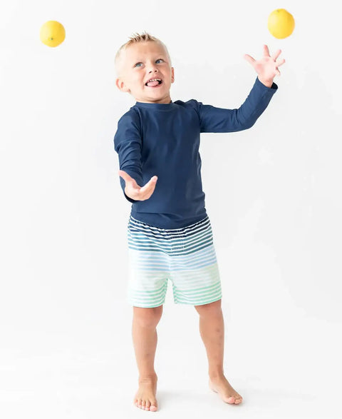 Boys Navy Long Sleeve Rash Guard - RuffleButts + RuggedButts