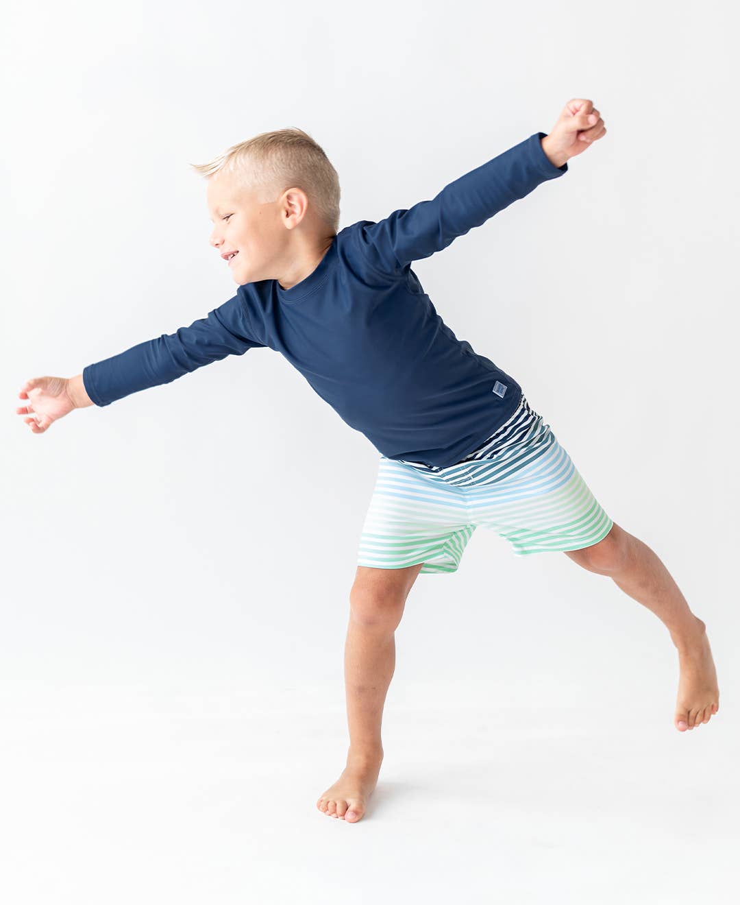 Boys Navy Long Sleeve Rash Guard - RuffleButts + RuggedButts