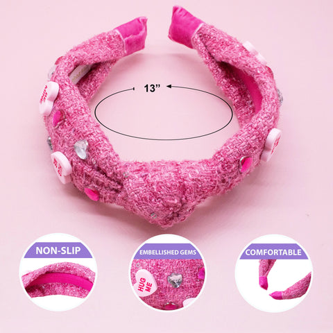 Embellished Knot Headband - Candy Valentines Day Heart
