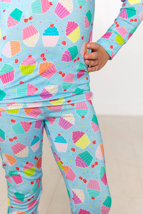 Blue Cupcake Bamboo Long Sleeve Pajama Set for Girls