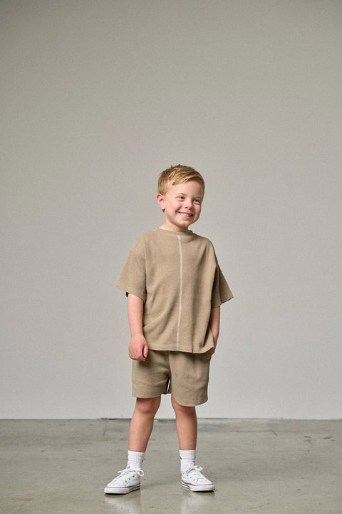 Acid Wash Waffle Tee - Mushroom