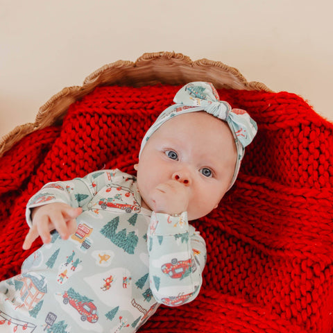Newborn Knotted Gown - Snowy Slopes