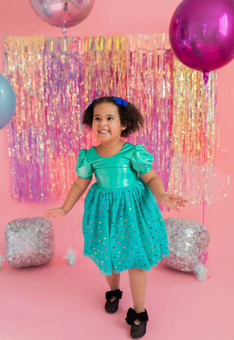 Diana Dress - Teal Confetti Lamé