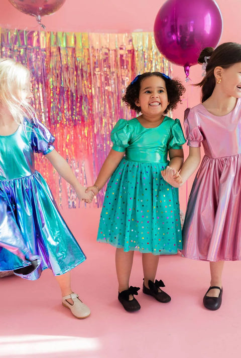 Diana Dress - Teal Confetti Lamé