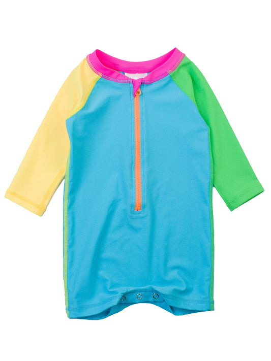 Neon Color Block One Piece Rash Guard - RuffleButts + RuggedButts