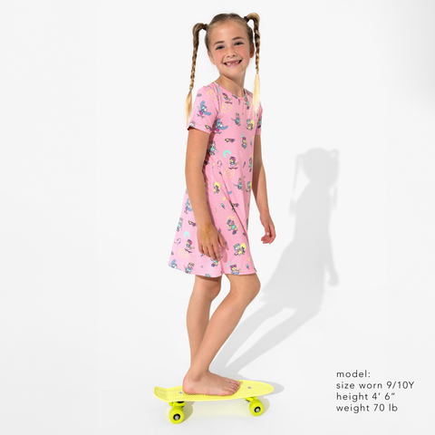 Girls' Short Sleeve Bamboo Dress/Nightgown - Skater Kitty