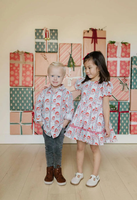 Boys Button Down in Vintage Santa