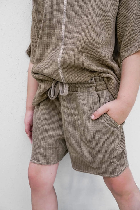 Acid Wash Waffle Short - Mushroom