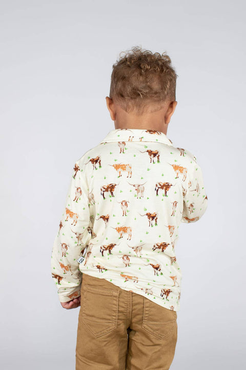Longhorn Cows Long Sleeve Polo Shirt