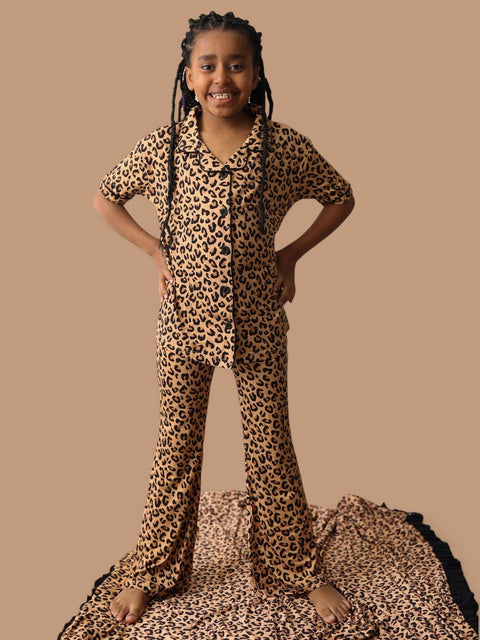 Girls Flare Bamboo Pajama Set - Leopard Dream