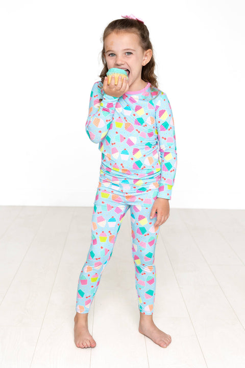 Blue Cupcake Bamboo Long Sleeve Pajama Set for Girls