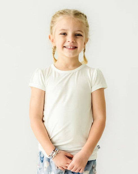 Girls Cap Sleeve Bamboo Tee - White