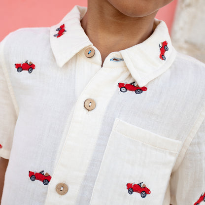 Boys Jack Shirt - Vintage Car Embroidery