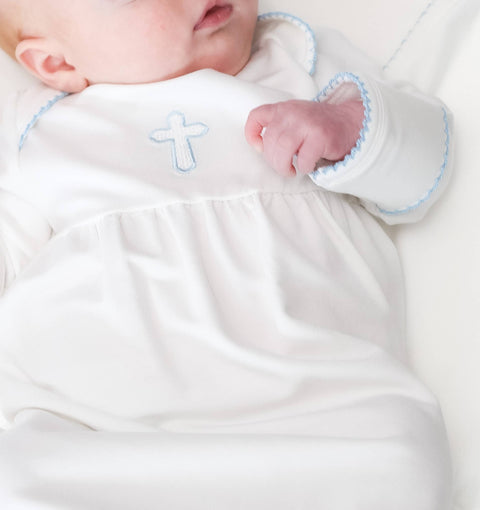 Blue Cross Embroidered Infant Gown