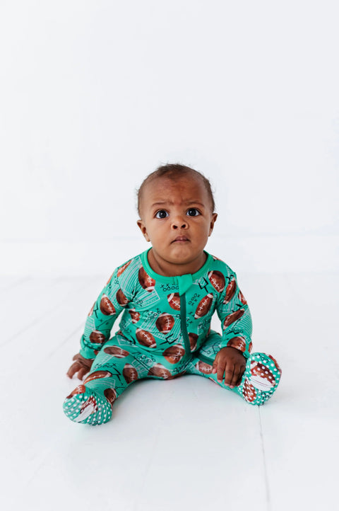 Football Field Bamboo Zipper Footie for Baby Boys
