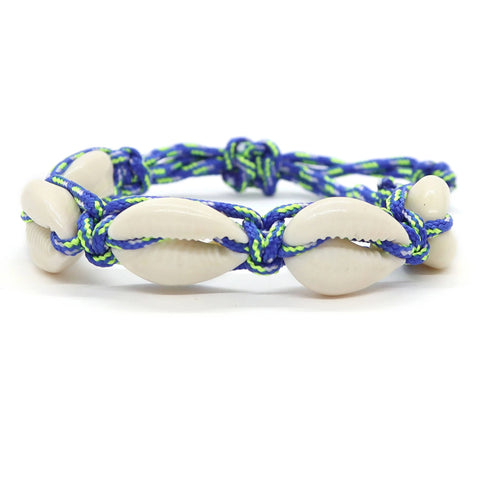 Adjustable Cowrie Shell Bracelet - Blue