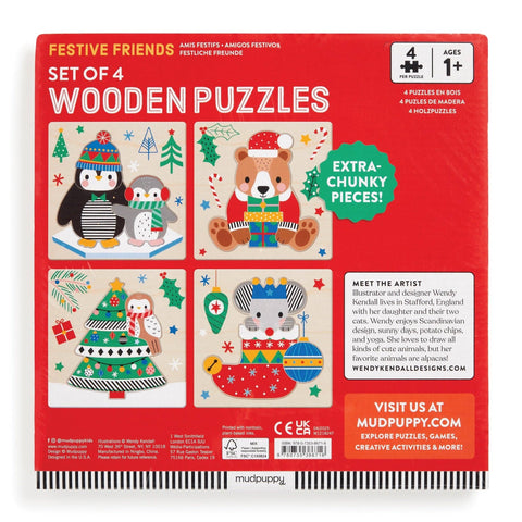 Set of 4 Wood Puzzles for Kids - Festive Friends