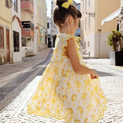 Girls Brooke Dress - Bright Yellow Eyelet