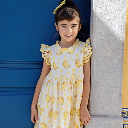 Girls Brooke Dress - Bright Yellow Eyelet