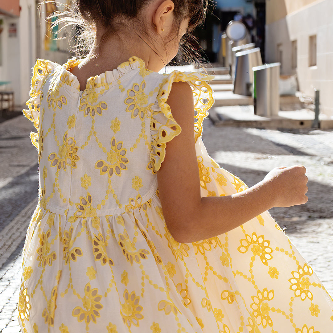 Girls Brooke Dress - Bright Yellow Eyelet