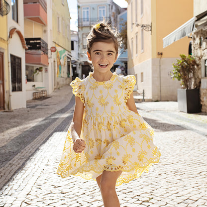 Girls Brooke Dress - Bright Yellow Eyelet