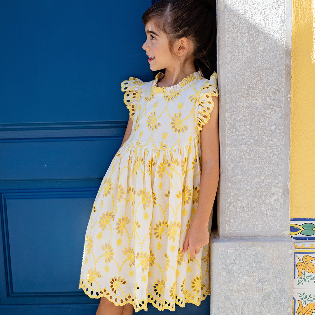 Girls Brooke Dress - Bright Yellow Eyelet