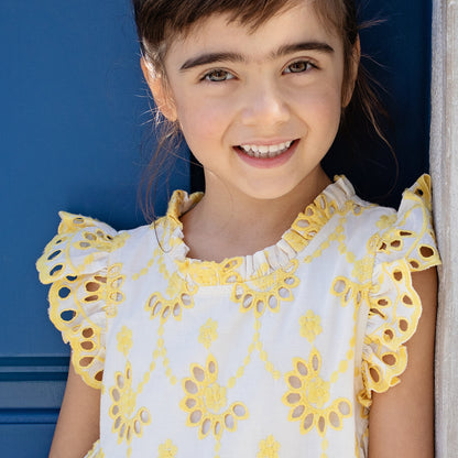 Girls Brooke Dress - Bright Yellow Eyelet